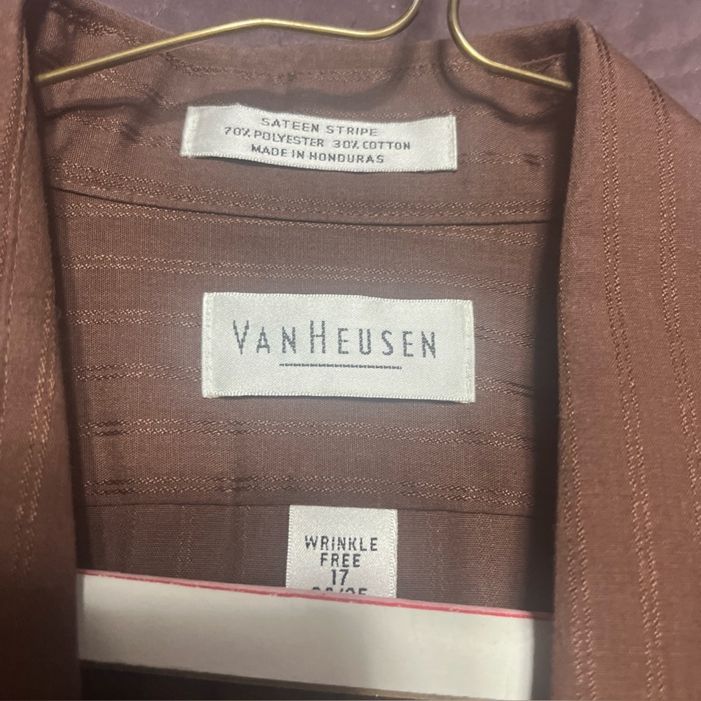 Van Heusen men’s wrinkle, free, satine stripe polyester, cotton dress shirt Xl